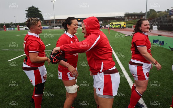 300923 - Wales Women v USA Women, International Test Match - Sioned Harries of Wales and Carys Phillips of Wales congratulate each other at the end of the match