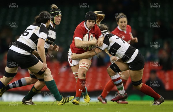 301119 - Wales Women v Women Barbarians - Bethan Lewis of Wales is tackled by Anna Caplice of Barbarians