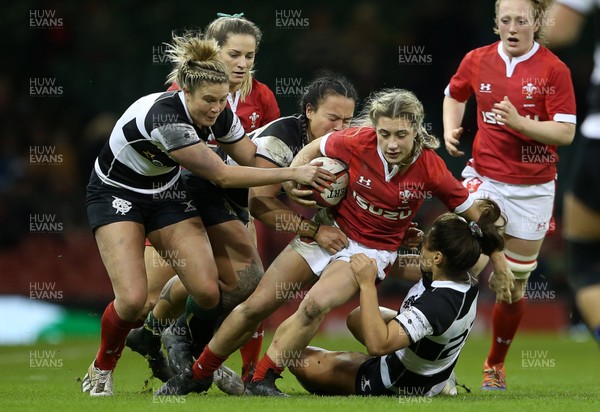 301119 - Wales Women v Women Barbarians - Paige Randall of Wales can't be stopped by Dyddgu Hywel, Ariana Hira and Sene Naoupu of Barbarians