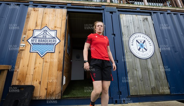 260822 - Wales Women Walkthrough - Wales’ Abbie Fleming walks out onto the pitch at Wanderers Ground for the Walkthrough ahead of Canada Women v Wales Women