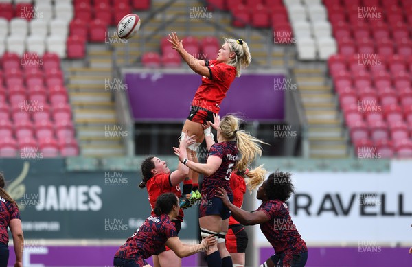 120322 - Wales Women XV v USA Falcons - Alex Callender of Wales takes line out ball
