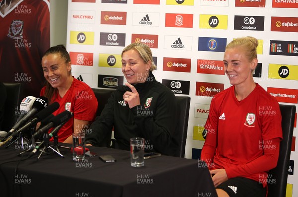 300818 - Wales Women Football Training - Natasha Harding, Jayne Ludlow, Sophie Ingle talks to the media
