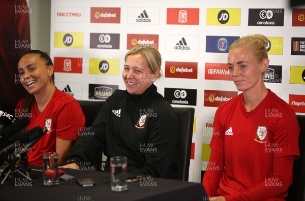 300818 - Wales Women Football Training - Natasha Harding, Jayne Ludlow, Sophie Ingle talks to the media