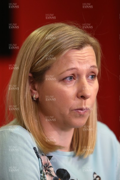 130218 - Wales Women's Football Press Conference - Picture shows Manager Jayne Ludlow talking to the press