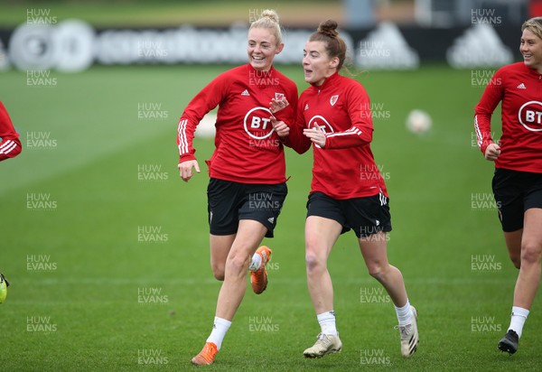301120 - Wales Women Football Training - Sophie Ingle and Angharad James during training