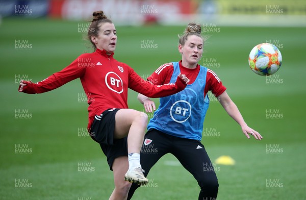 301120 - Wales Women Football Training - Angharad James and Rachel Rowe during training