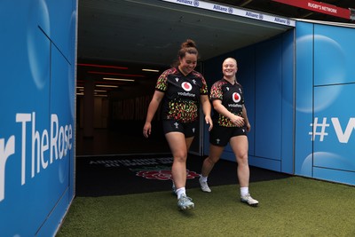 260626 - Wales Womens Rugby Captains Run at Twickenham ahead of their game against the Barbarians tomorrow - Katherine Baverstock and Seren Lockwood