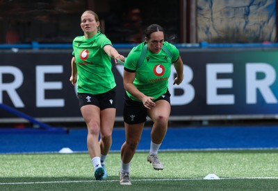 250926 Wales Women Captain’s Run - Carys Cox and Courtney Keight during Captains Run at Cardiff Arms Park ahead of the WXV match against the USA