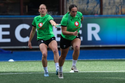 250926 Wales Women Captain’s Run - Carys Cox and Courtney Keight during Captains Run at Cardiff Arms Park ahead of the WXV match against the USA