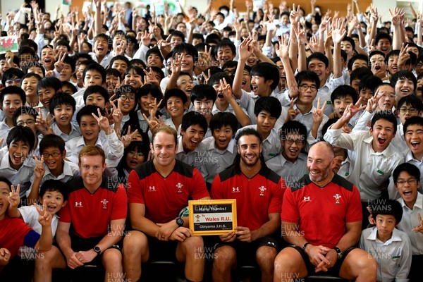 111019 - Wales Rugby School Visit - Ryan Chambers, Alun Wyn Jones, Josh Navidi and Robin McBryde during a visit to Obiyama High School in Kumamoto