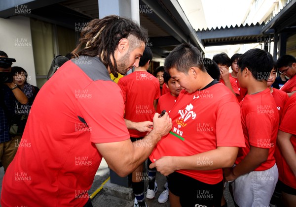 111019 - Wales Rugby School Visit - Josh Navidi during a visit to Obiyama High School in Kumamoto