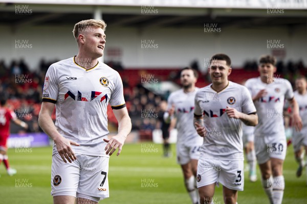 100224 - Walsall v Newport County - Sky Bet League 2 - Will Evans of Newport County celebrates scoring his sides second goal 