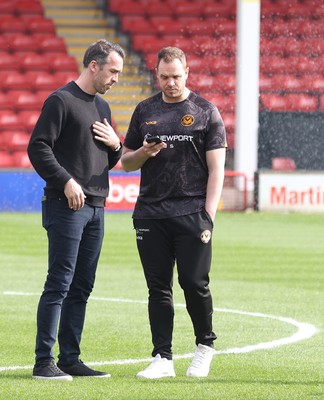 210326 - Walsall v Newport County - Sky Bet League 2 - Newport manager Christian Fuchs and assistant Mark Smith