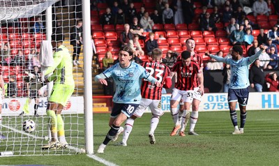 210326 - Walsall v Newport County - Sky Bet League 2 - Harrison Biggins of Newport celebrates scoring the 1st goal of the match at the end of the 1st half