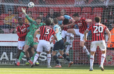 210326 - Walsall v Newport County - Sky Bet League 2 - Jordan Wright of Newport saves a Walsall shot