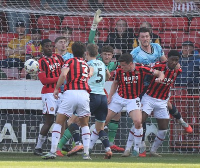 210326 - Walsall v Newport County - Sky Bet League 2 - Jordan Wright of Newport saves a Walsall shot