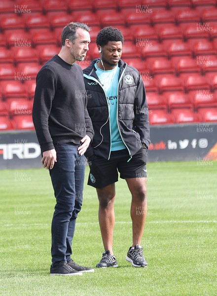 210326 - Walsall v Newport County - Sky Bet League 2 - Newport manager Christian Fuchs and Bobby Kamwa of Newport