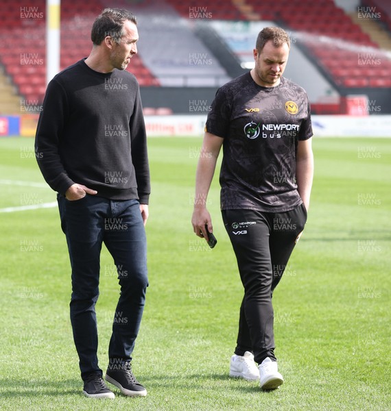 210326 - Walsall v Newport County - Sky Bet League 2 - Newport manager Christian Fuchs and assistant Mark Smith
