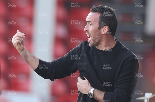 210326 - Walsall v Newport County - Sky Bet League 2 - Newport manager Christian Fuchs directs from the technical area