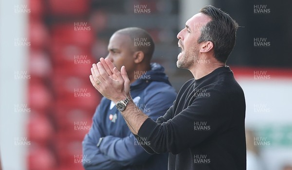 210326 - Walsall v Newport County - Sky Bet League 2 - Newport manager Christian Fuchs directs from the technical area