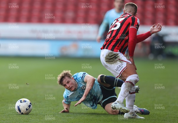 210326 - Walsall v Newport County - Sky Bet League 2 - Tom Davies of Newport and Alex Pattison of Walsall FC