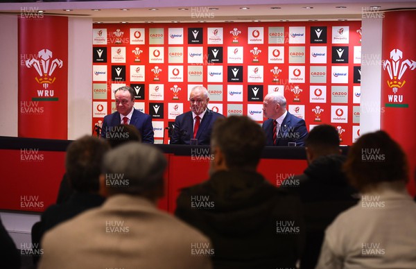 131222 - Welsh Rugby Union Photocall - Warren Gatland after being named Wales Head Coach at Principality Stadium, Cardiff pictured with Steve Phillips and Ieuan Evans