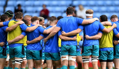 120921 - Wasps v Dragons - Preseason Friendly - Dragons players huddle