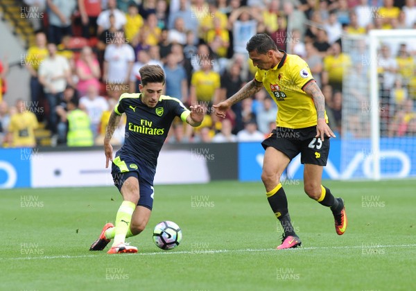 270816 - Watford V Arsenal - PremiershipHector Bellerin of Arsenal beatsJose Holebas of Watford to the ball