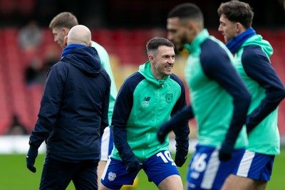 030224 - Watford v Cardiff City - Sky Bet League Championship - Aaron Ramsey of Cardiff City warming up