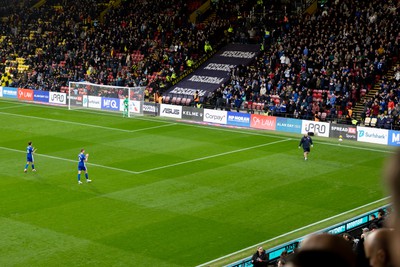 030224 - Watford v Cardiff City - Sky Bet League Championship - Ryan Wintle of Cardiff City and Mark McGuinness of Cardiff City applaud the fans before the game