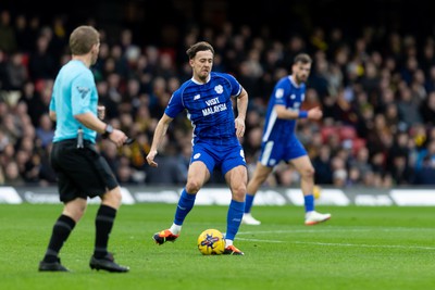 030224 - Watford v Cardiff City - Sky Bet League Championship - Ryan Wintle of Cardiff City passes the ball