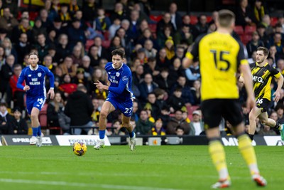 030224 - Watford v Cardiff City - Sky Bet League Championship - Rubin Colwill of Cardiff City in action