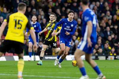 030224 - Watford v Cardiff City - Sky Bet League Championship - Rubin Colwill of Cardiff City in action