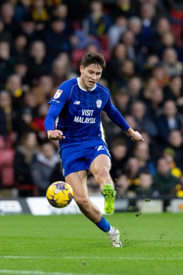 030224 - Watford v Cardiff City - Sky Bet League Championship - Rubin Colwill of Cardiff City shoots