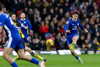 030224 - Watford v Cardiff City - Sky Bet League Championship - Rubin Colwill of Cardiff City shoots