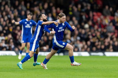 030224 - Watford v Cardiff City - Sky Bet League Championship - Josh Bowler of Cardiff City celebrates after scoring his team’s first goal