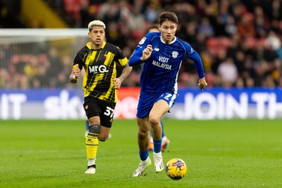 030224 - Watford v Cardiff City - Sky Bet League Championship - Rubin Colwill of Cardiff City in action