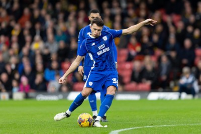 030224 - Watford v Cardiff City - Sky Bet League Championship - Perry Ng of Cardiff City shoots