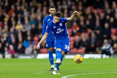 030224 - Watford v Cardiff City - Sky Bet League Championship - Perry Ng of Cardiff City shoots