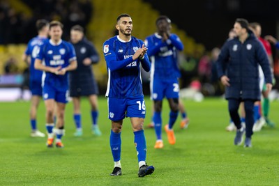 030224 - Watford v Cardiff City - Sky Bet League Championship - Karlan Grant of Cardiff City applauds the fans after their sides victory