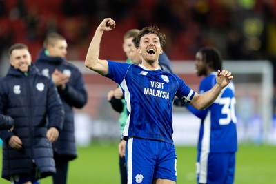 030224 - Watford v Cardiff City - Sky Bet League Championship - Ryan Wintle of Cardiff City waves the fans after their sides victory