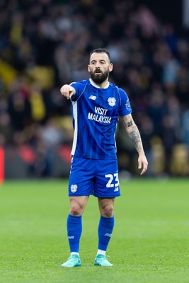 030224 - Watford v Cardiff City - Sky Bet League Championship - Manolis Siopis of Cardiff City gives instructions