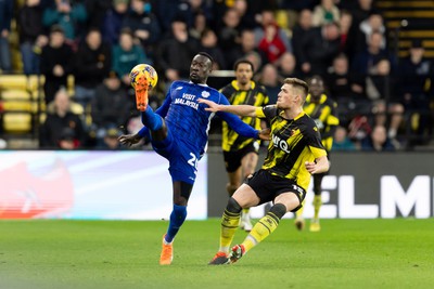 030224 - Watford v Cardiff City - Sky Bet League Championship - Famara Diedhiou of Cardiff City controls the ball