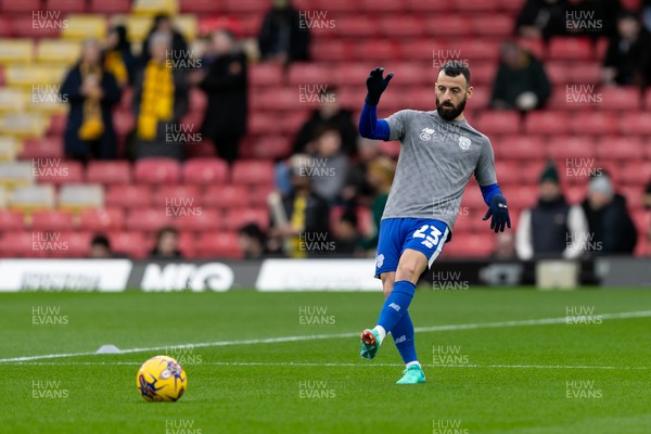 030224 - Watford v Cardiff City - Sky Bet League Championship - Manolis Siopis of Cardiff City warming up