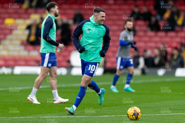 030224 - Watford v Cardiff City - Sky Bet League Championship - Aaron Ramsey of Cardiff City warming up