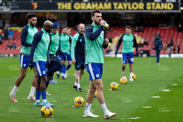 030224 - Watford v Cardiff City - Sky Bet League Championship - Players of Cardiff City warming up