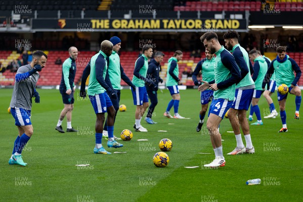 030224 - Watford v Cardiff City - Sky Bet League Championship - Players of Cardiff City warming up