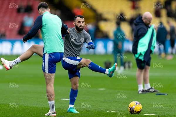 030224 - Watford v Cardiff City - Sky Bet League Championship - Manolis Siopis of Cardiff City warming up