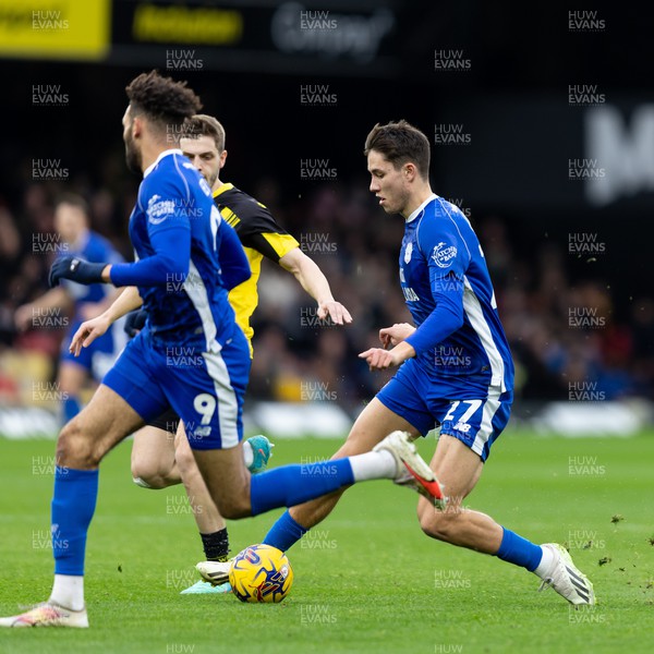 030224 - Watford v Cardiff City - Sky Bet League Championship - Rubin Colwill of Cardiff City passes the ball