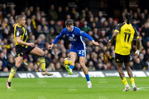 030224 - Watford v Cardiff City - Sky Bet League Championship - Rubin Colwill of Cardiff City controls the ball